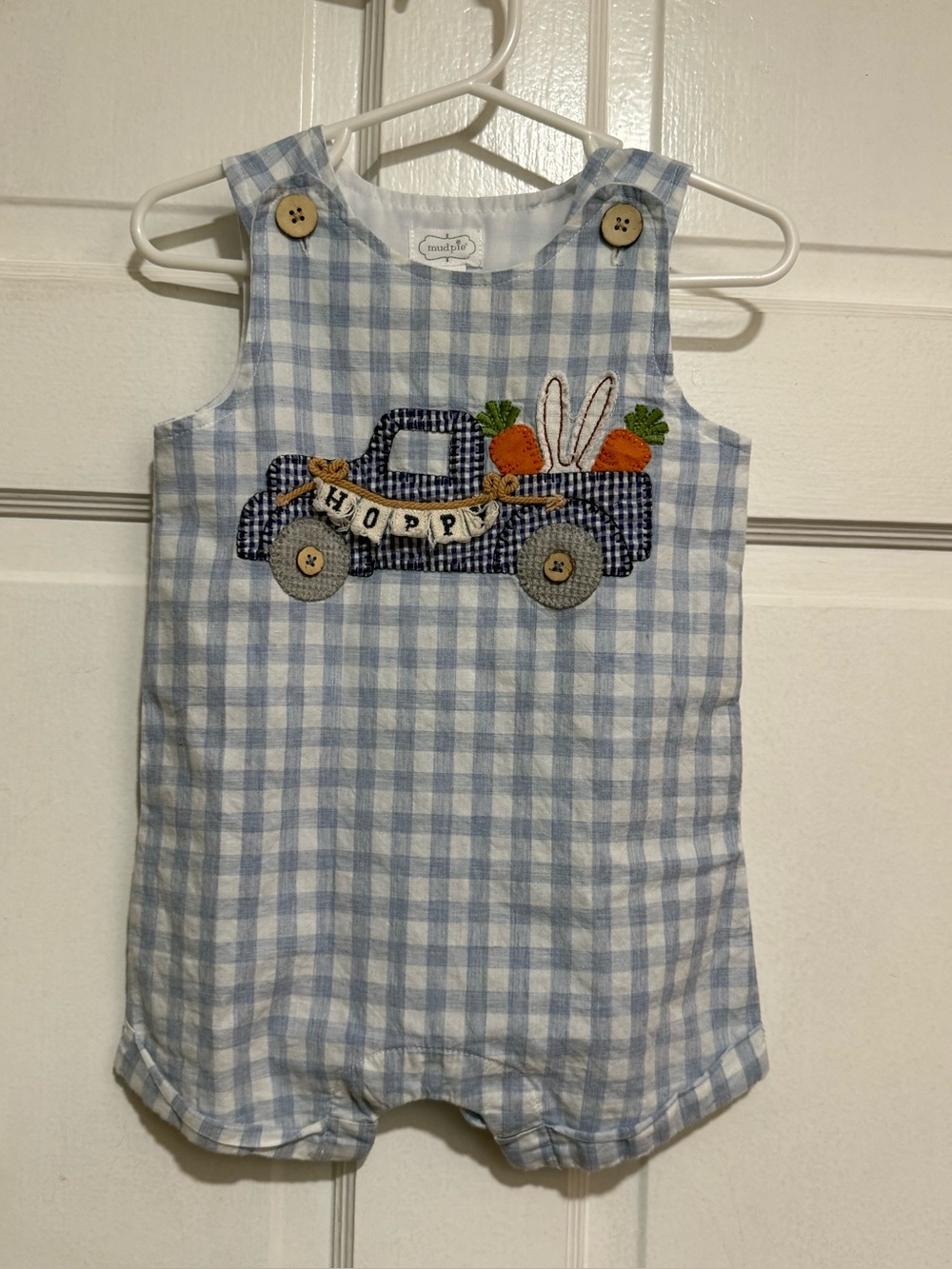 Boys Shortalls 9-12 Month Easter One Piece Overalls Truck Rabbit Carrot Blue